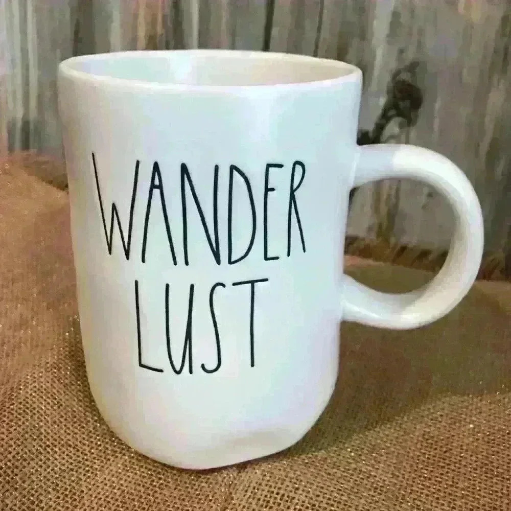 RAE DUNN “Wander Lust”‎ Coffee Mug White with Black Letters